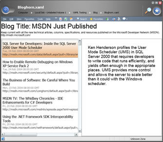 Screenshot of XAML Blog Reader in Longhorn