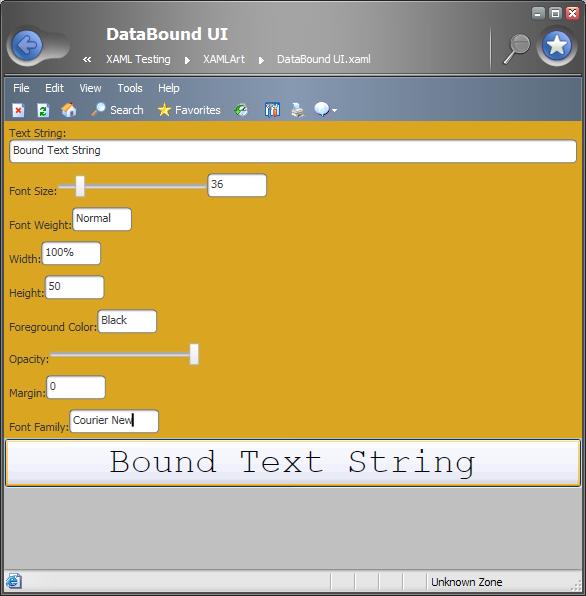 Screen shot of DataBound UI example