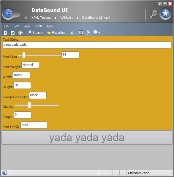 Screen shot of DataBound UI example